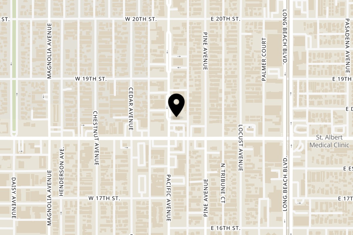 Map showing the location of Pho America Vietnamese Cuisine on 1826 Pacific Ave in Long Beach
